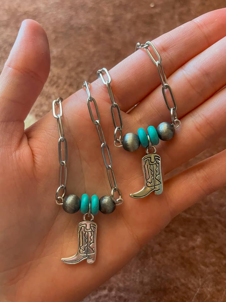 Western Cowgirl Bar Necklace Turquoise/Navajo Pearl Charm for wholesale by Flying A Designs