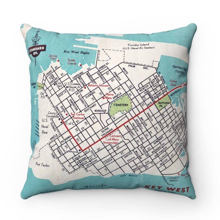 Daisy Mae Designs - Wholesale Throw/Decorative Pillow - Key West Florida Map Pillow – 18" Square Throw Pillow