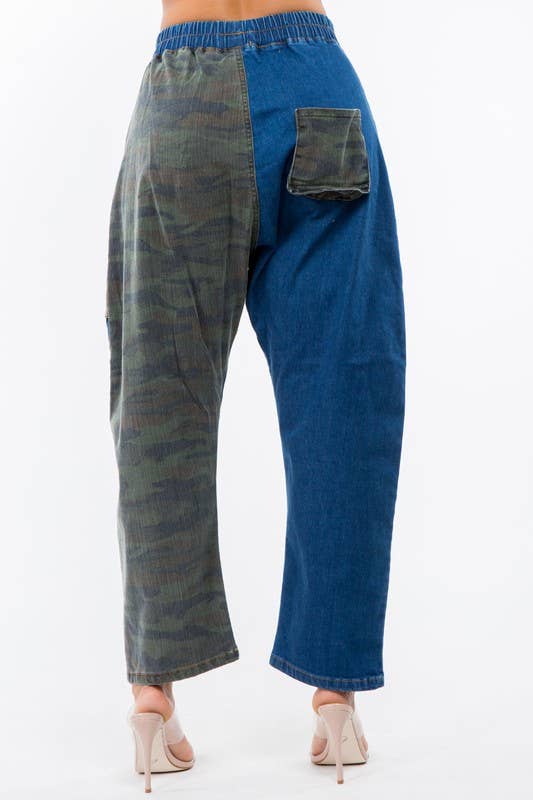 LABIJOU - Wholesale Broek - Dames - PD509 Broek - patchwork denim met geruite plaid en camo8