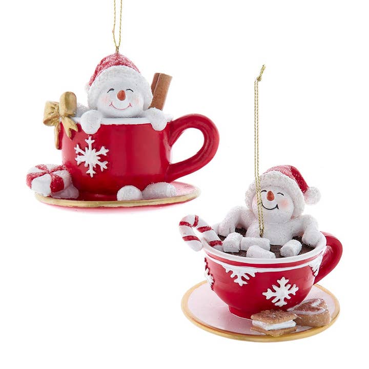 Bonhomme de neige dans une tasse à thé, ornes, 2 pièces pour la vente par Kurt S. Adler, Inc.