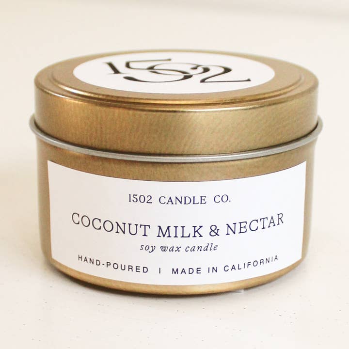 Coconut Milk & Nectar Travel Tin Candle for wholesale by 1502 Candle Co.