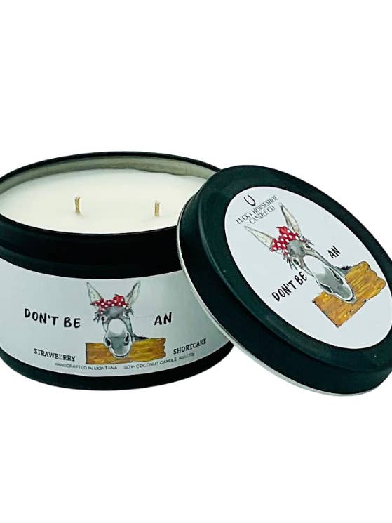 Don't Be An Ass Soja-Kokosnusskerze, mattschwarz, 6 oz für den Großhandel von Lucky Horseshoe Candle Co.
