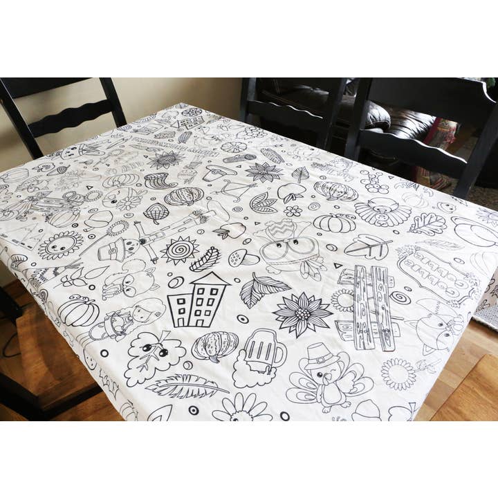 Artistic Chaos Ink - Wholesale Coloring Tablecloth - Kids & Baby - Thanksgiving Coloring Fabric Tablecloth - Wash and Reuse3