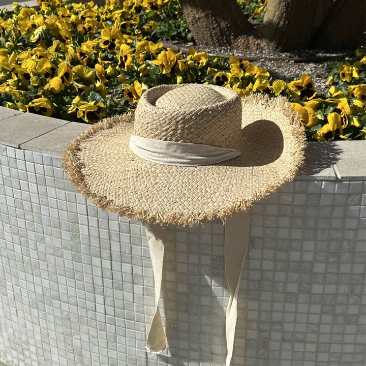 Bella Betty - Wholesale Straw Hat - Women's - Frayed Edge Straw Rancher Hat with Ribbon Tie