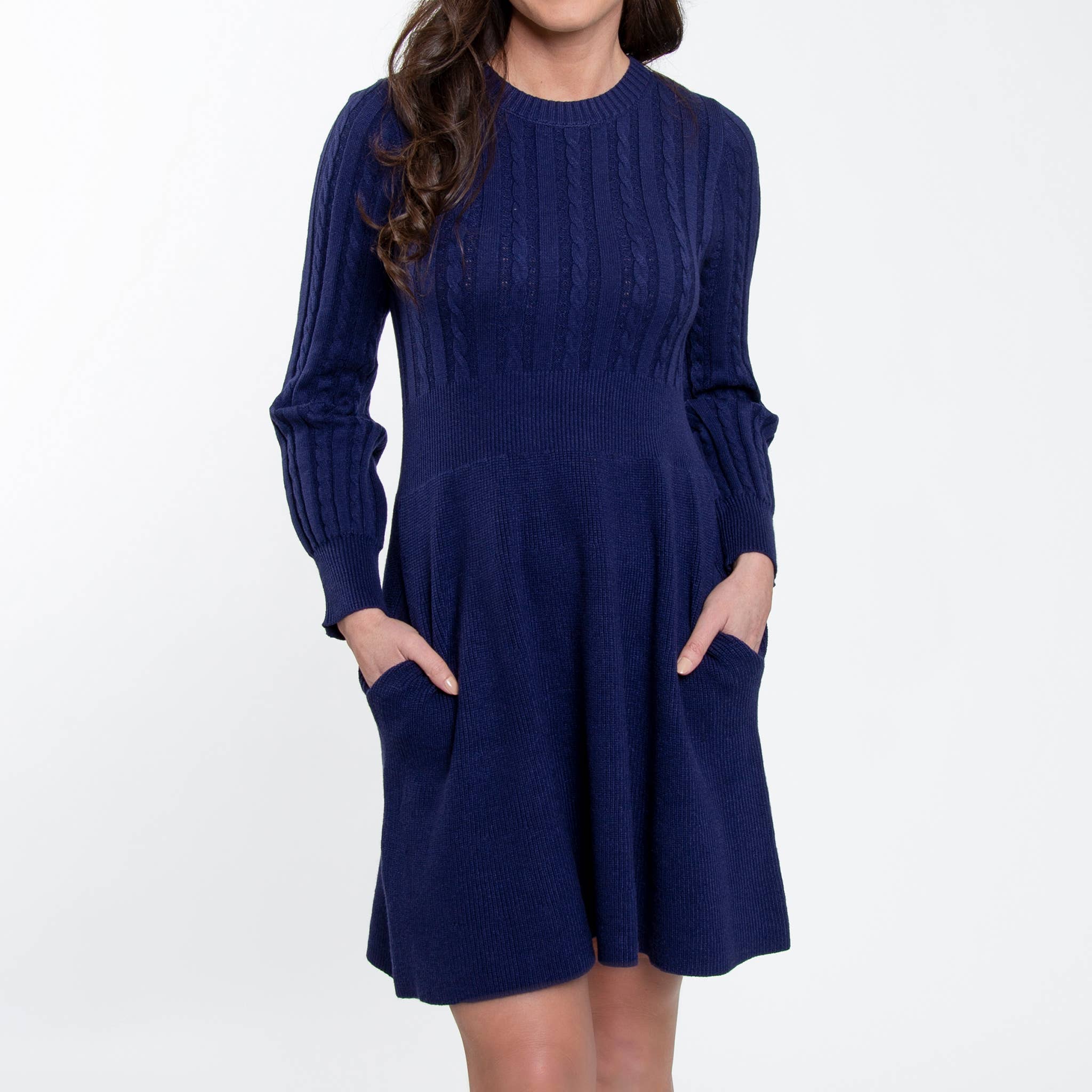 Elsie & Zoey - Wholesale Dress - Women's - Sheena Crew Neck Cable Knit Long Sleeve Sweater Dress12