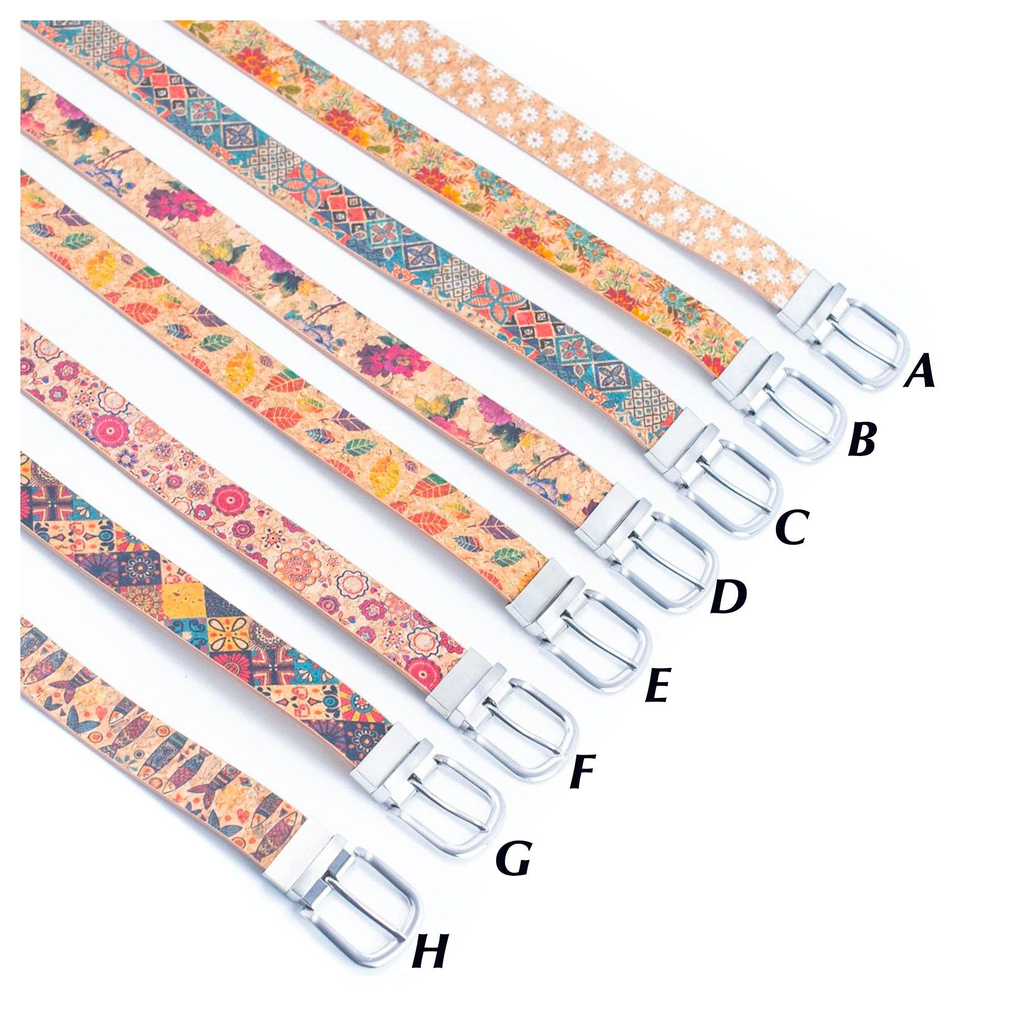 Meninas Bonitas Cork - Wholesale Riem - Dames - Damesriem van natuurlijk kurk met bloemprint en verstelbare gesp11