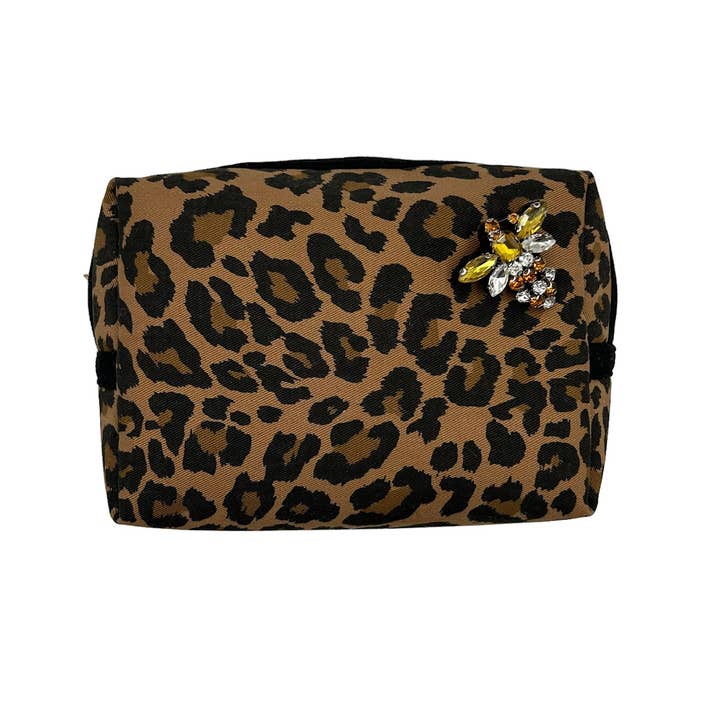 Sixton London - Wholesale Makeup/Cosmetic Bag - Leopard print makeup bag & Queen Bee pin