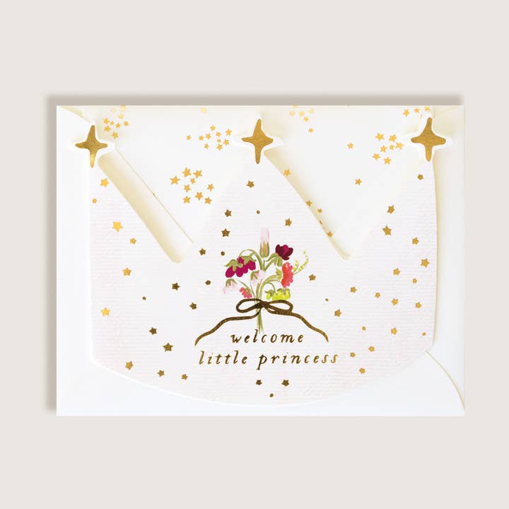Welcome Little Princess Crown Baby Greeting Card for wholesale by The First Snow