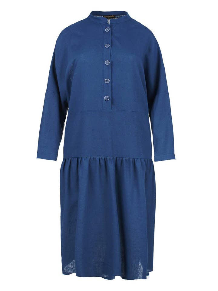Linen stil overdimensioneret blå kjole med knapper for engroshandel hos conquista