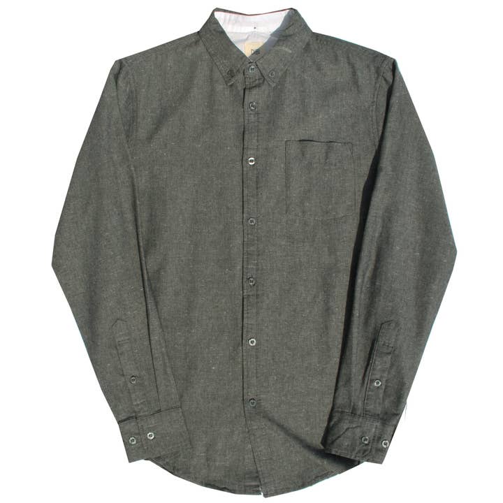 DIBI - Wholesale Button Down Shirt - Men's - Heathered Charcoal Cotton Linen Shirt