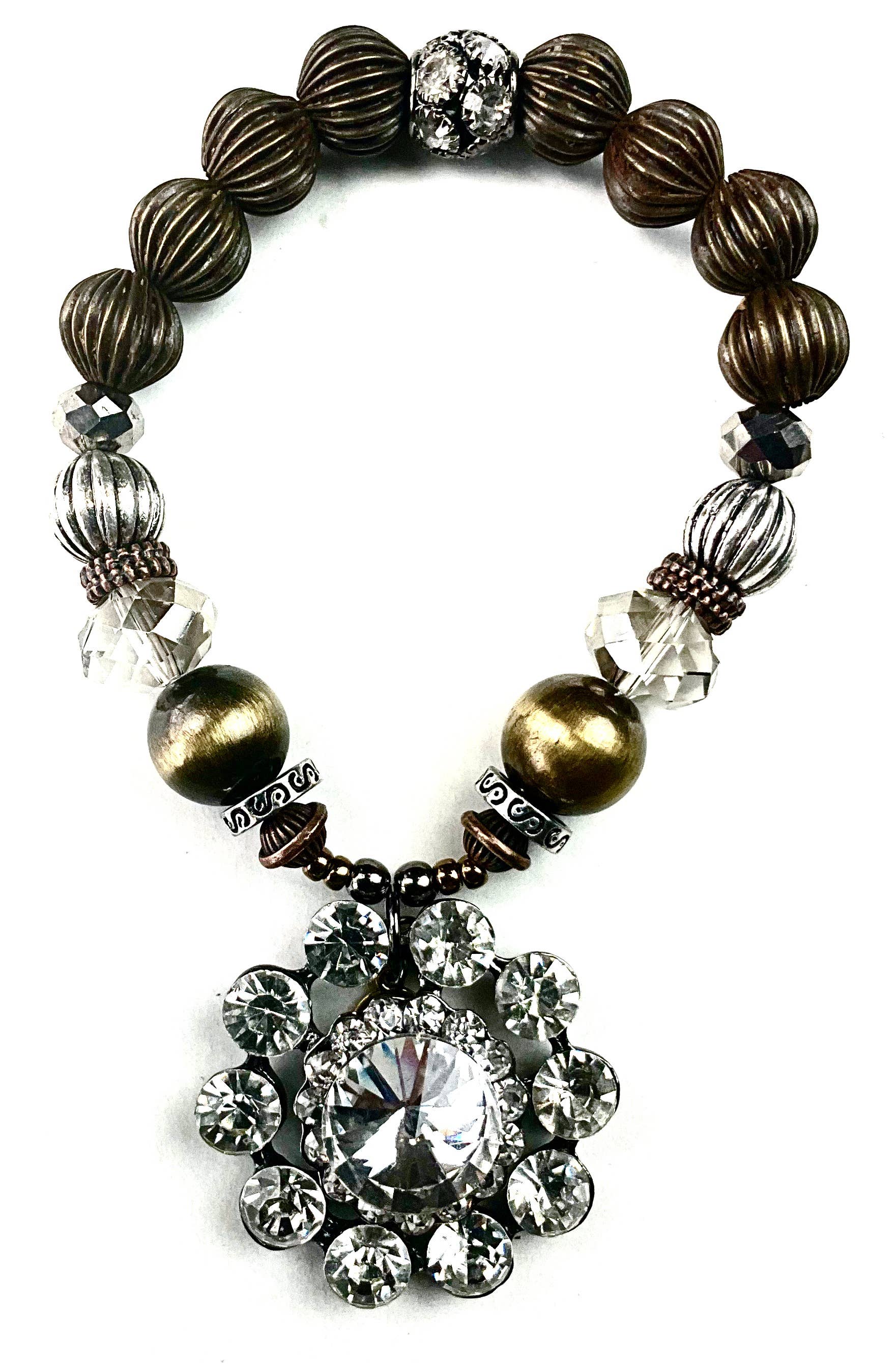 Lost & Found Trading - Wholesale Beaded/Pearl Necklace - BR MIXED FINISH BEADED W/BLING FLOWER DANGLE0