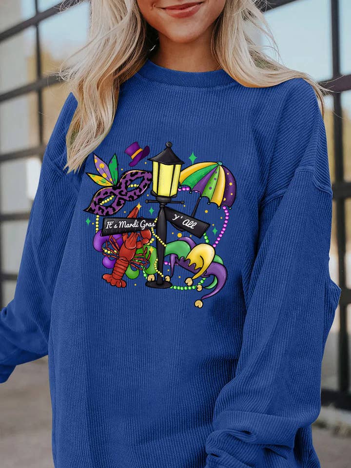 Mardi Gras Purple Green Gold Festive Graphic Pullover for wholesale by Lovesoft