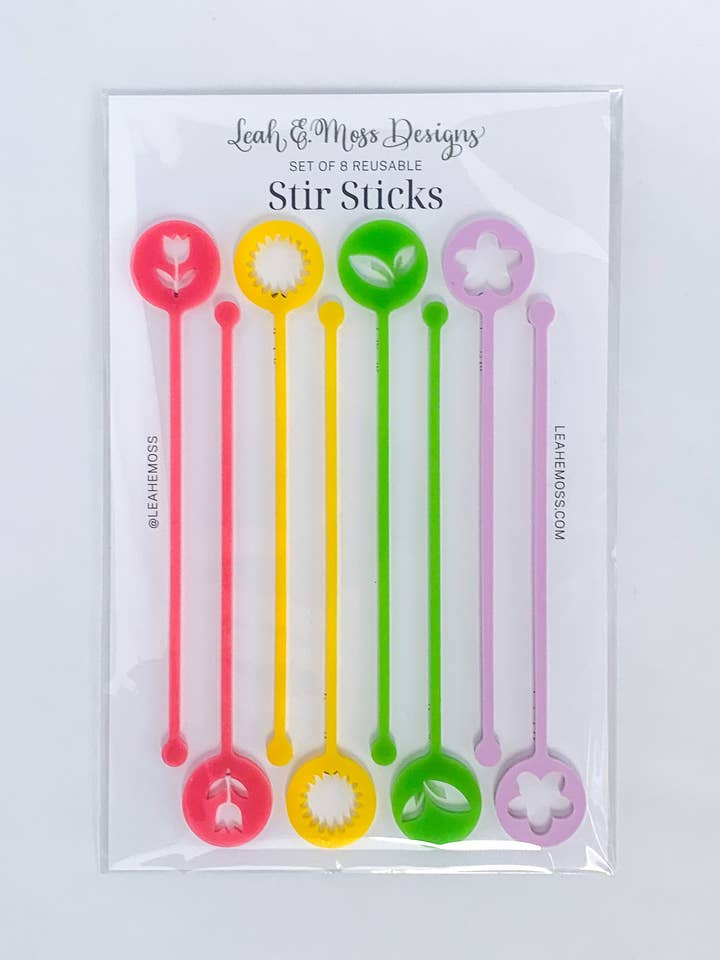 Flower stir sticks, floral party swizzle sticks for wholesale by Leah E. Moss Designs