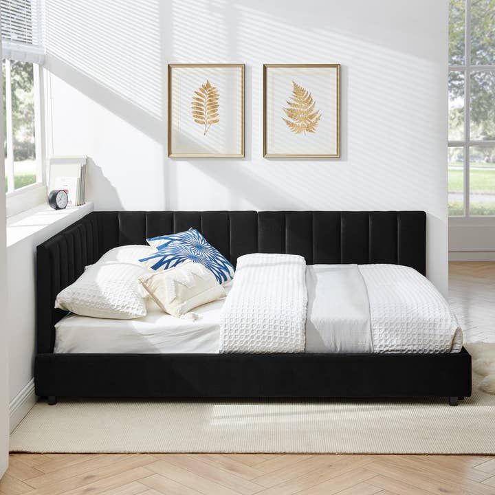 39F Inc. - Wholesale Bed - Mid-Century Full Size Tufted Bed Frame ,Gray/Beige/Black 18