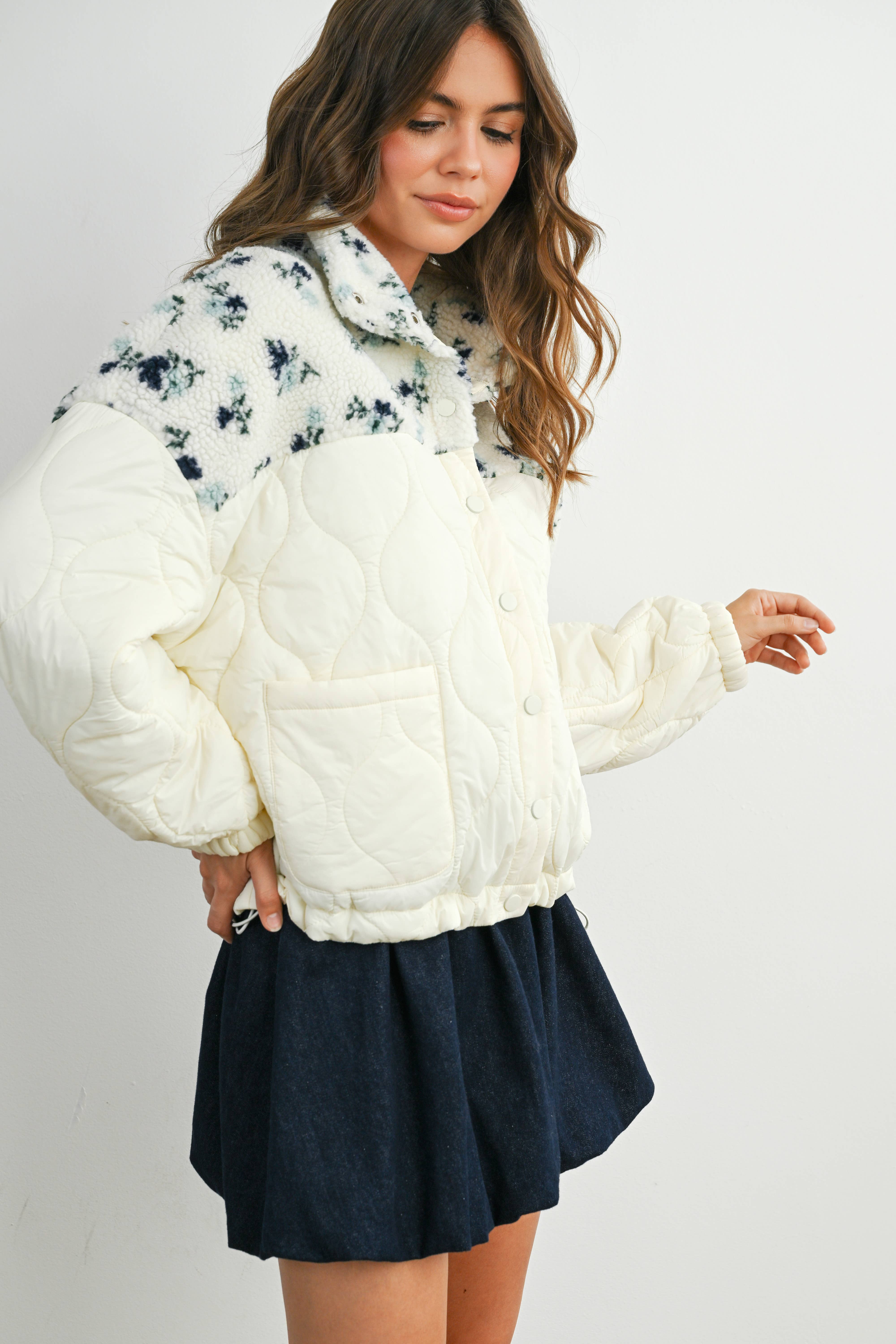 BUTTERMELON - Vente Veste – femme - Veste matelassée à manches longues à fleurs - BMJ785820