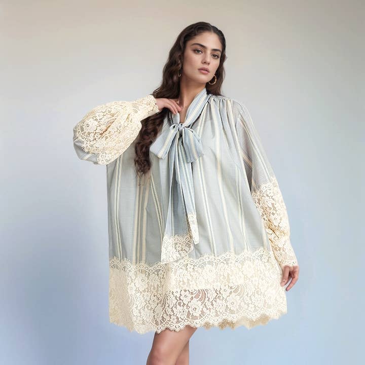 DR429 Elegant Summer Lace Patchwork Shirt Dress for wholesale by Productseeker