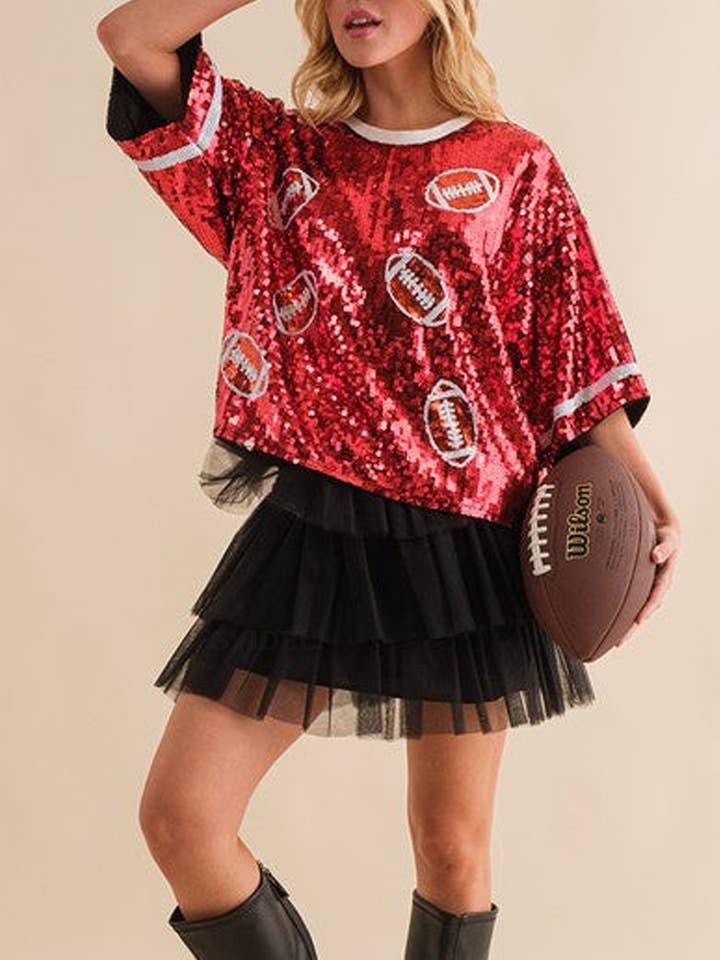 Stilvolles Pailletten-Rugby-Lose-T-Shirt-Top für den Großhandel von HIDDENBRAND