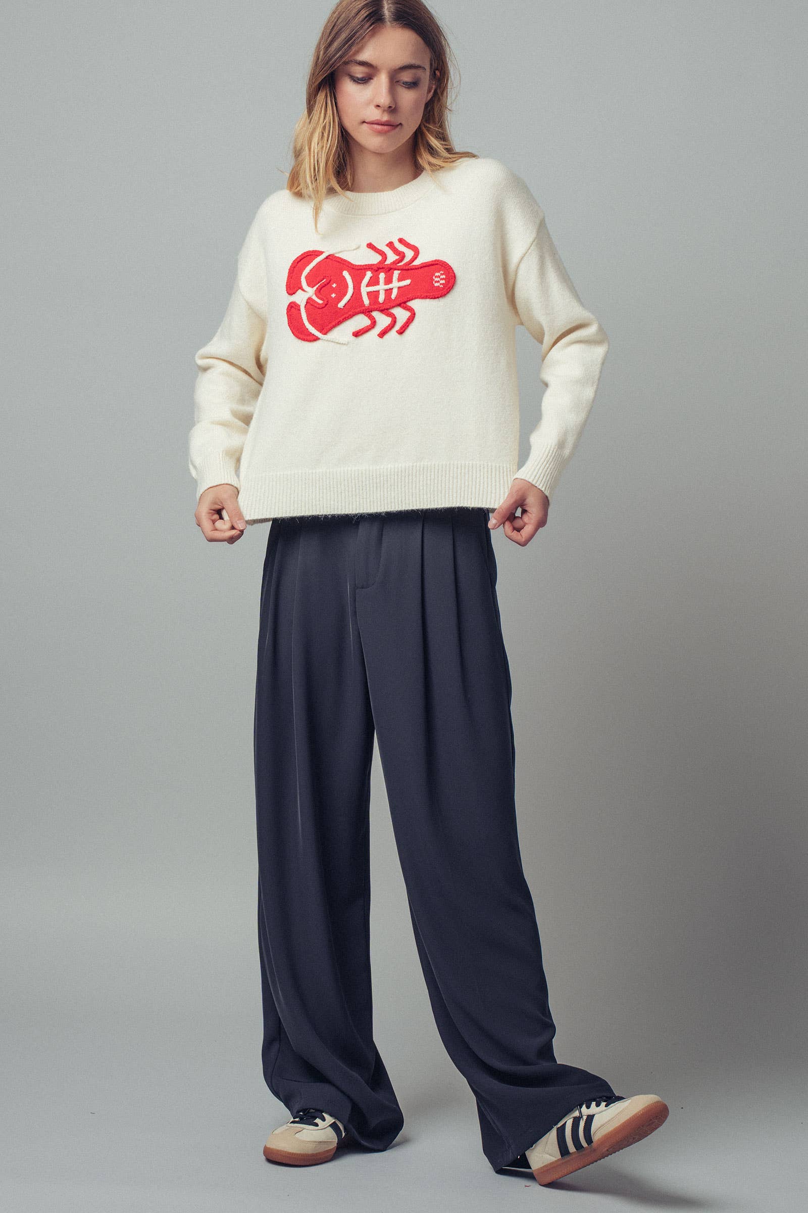 Urban Daizy - Vente Pull en maille – femme - Pull à déclaration nautique avec homard rouge brodé7