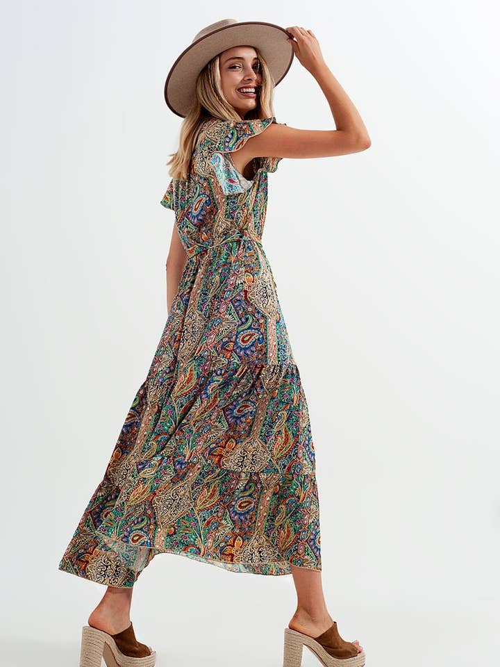 Verde Abito midaxi vestito con orlo volant in stampa paisley verde in vendita all'ingrosso su Faire1