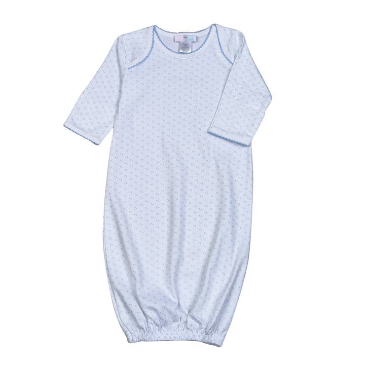 BMG-019 BLUE MICRO DOT PIMA DRESS BLUE PICOT TRIMMING for wholesale by Baby Loren