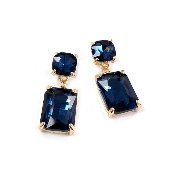 StarryNYC - Wholesale Dangle Earrings - Double Square Linked Crystal Glass Dangle Earrings3