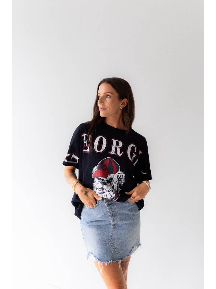 Gameday Social Apparel Co.® - Wholesale Screen Printed T-Shirt - Women's - Georgia Southern Split Oversized Band Tee