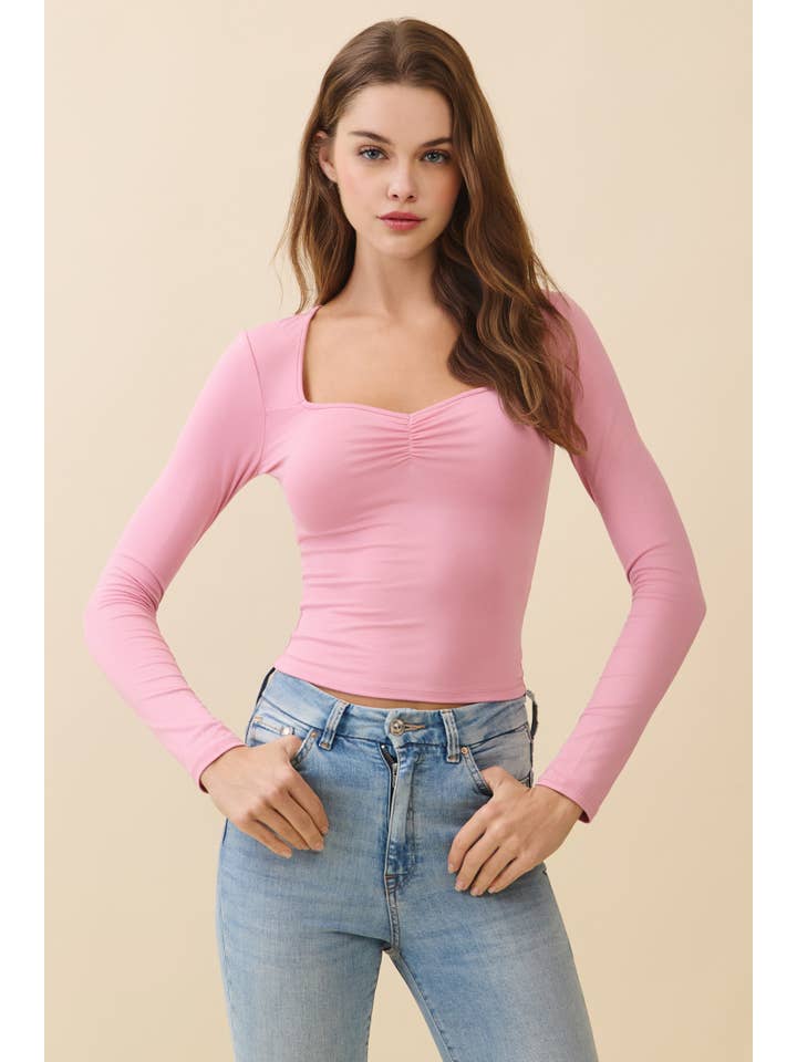 Heart & Hips - Wholesale Knit Top - Women's - JT56670L - SWEETHEART NECK W/RUCHED LONG SLEEVE TOP15