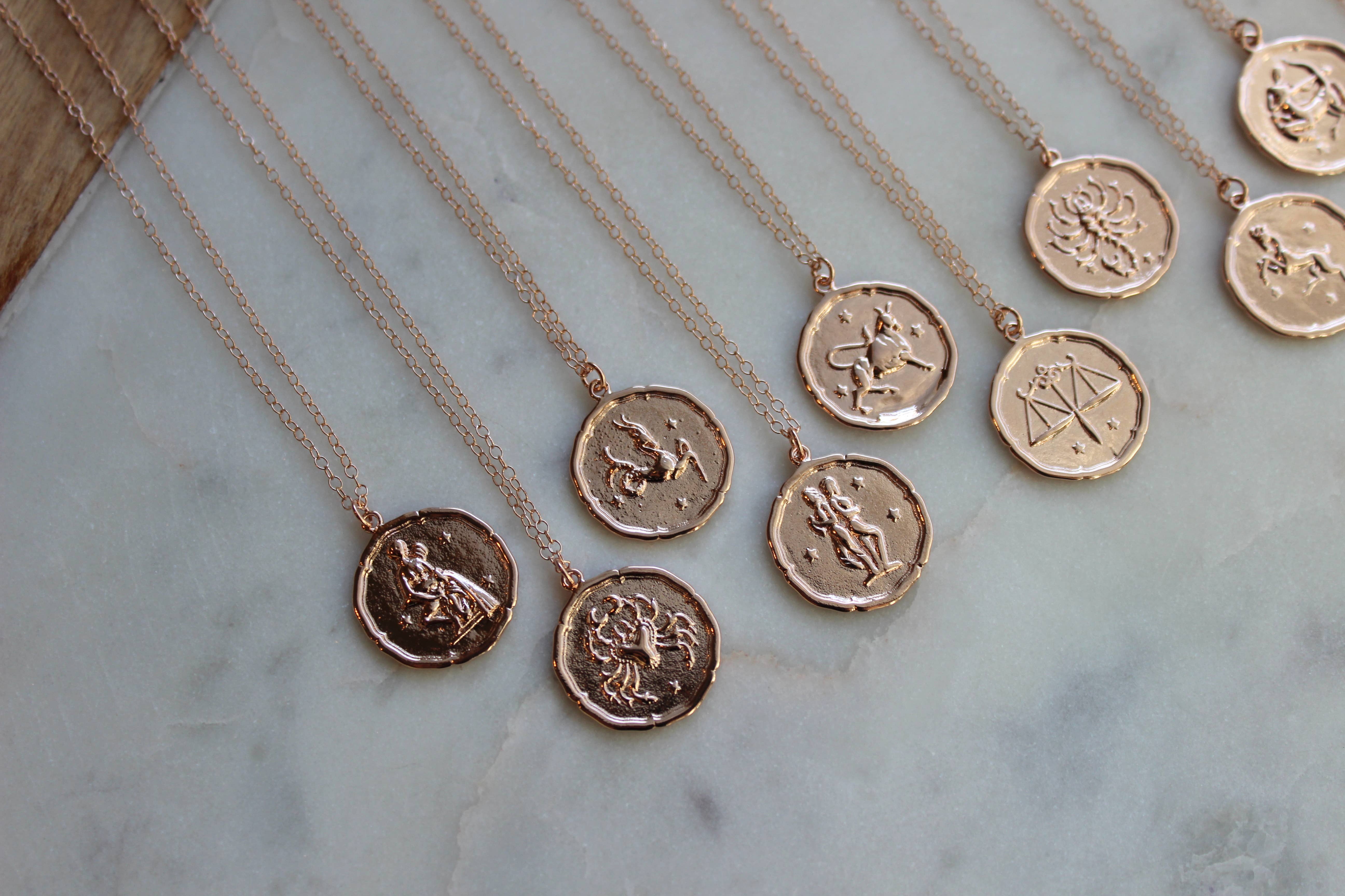 Laalee Jewelry – Engroshandel Halskæde med vedhæng – Rose guld stjernetegn halskæde mønt Disk6