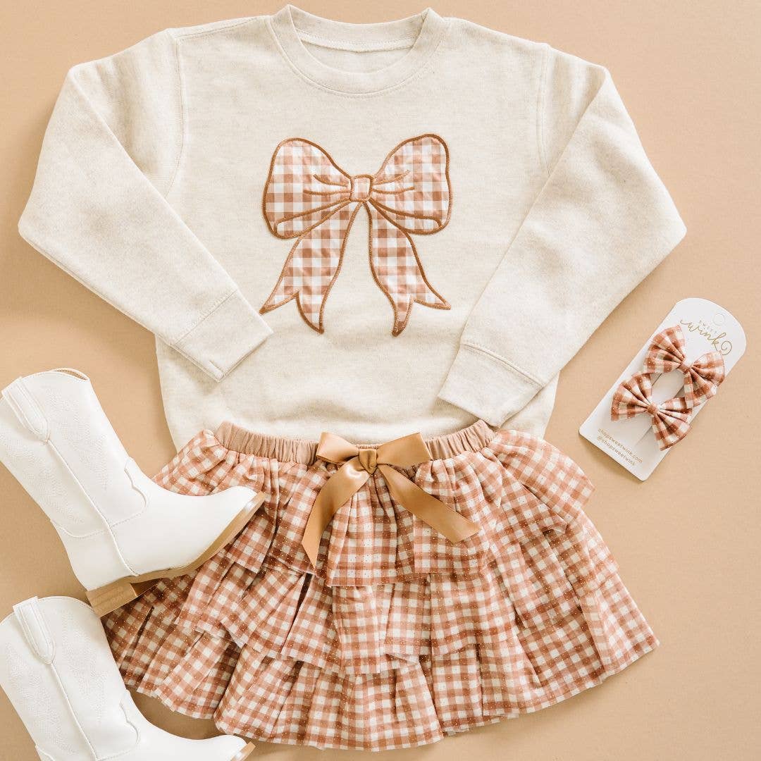 Sweet Wink - Wholesale Sweatshirt - Kids - Gingham Bow Patch Sweatshirt - Natural - Girls Clothes7