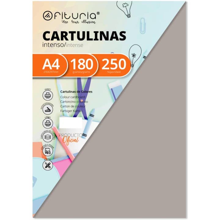 MEDEL OFFICE - Venta al por mayor Material para manualidades - Pack 250 Cartulinas Color Gris Tamaño A4 180g