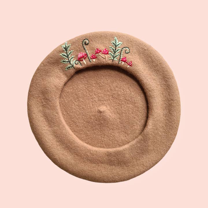 Olala Mia - Wholesale Beret - Women's - Hand embroidered Wool mushroom Beret3
