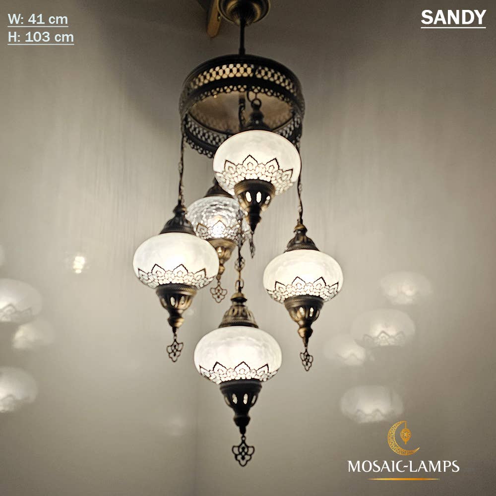 Mosaic Lamps – wholesale Chandelier/hanging light – Clear Cracked Ottoman Chandelier, 5 Globe Moroccan Chandelie6