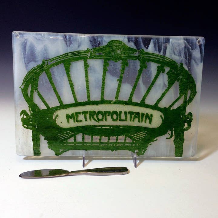 Custom City-Themed Fused Glass Cheese Platter for wholesale by Greetings From - Travel Inspired Goods by Kiku Handmade