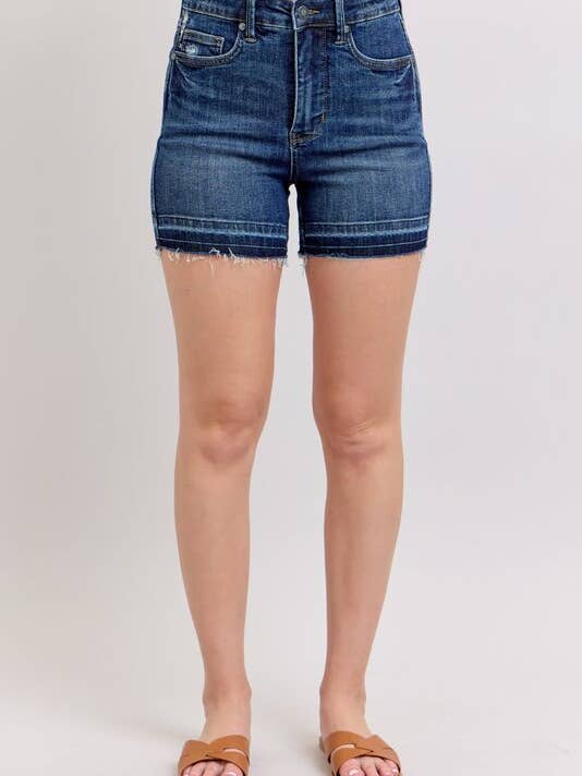High Waisted Tummy Control Destroy Release Hem Shorts for wholesale by Judy Blue Jeans