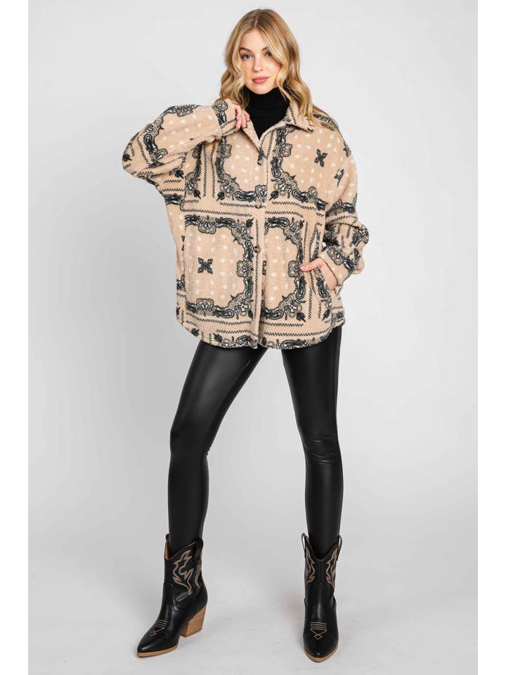 ELLEBORN - Wholesale Shirt Jacket/Shacket - Women's - Cozy Sherpa Button Down Jacket 3398T