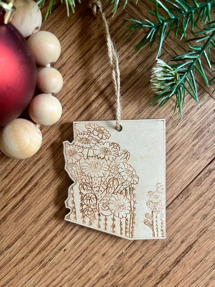 Arizona Saguaro cactus state flower wooden Ornament for wholesale by Rustic Raleigh