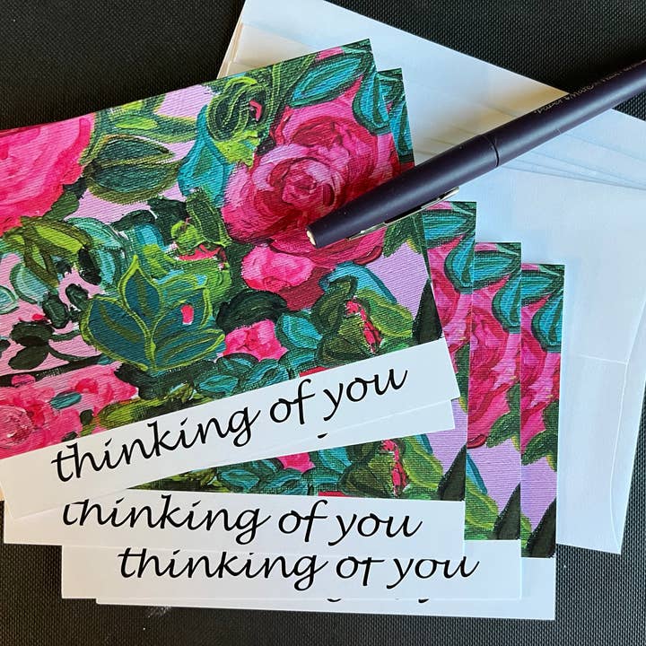 Floral Thinking of You Note Card(s) From Original Painting for wholesale by ZouZou's Basement