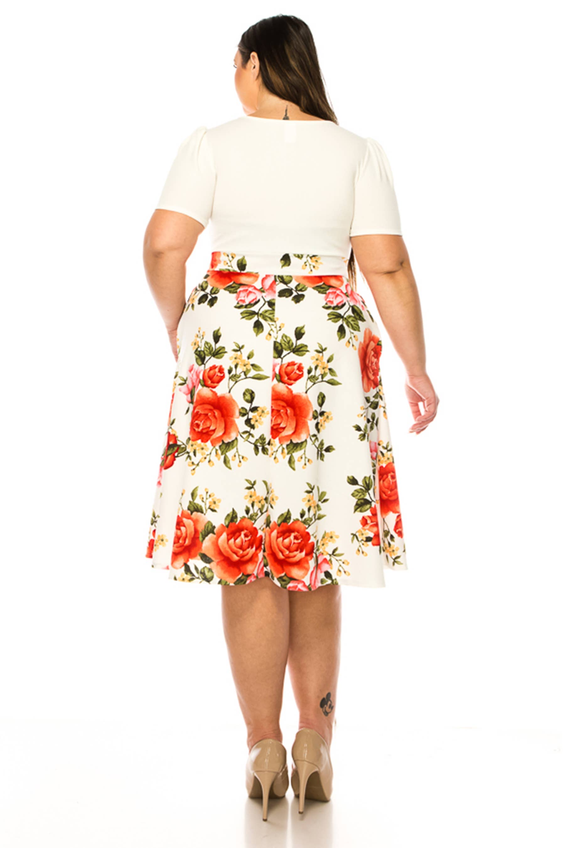 MOA COLLECTION - Wholesale Dress - Women's - Women's Plus Size Dress with Puff Sleeves and Keyhole Front14