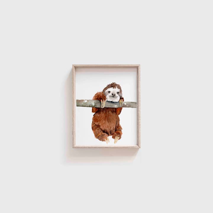 Impressão artística em aquarela de preguiça por atacado de Grace Langdon Art