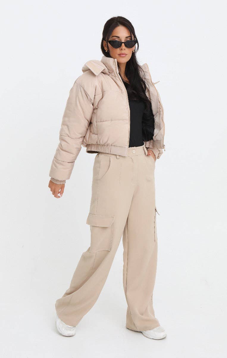 Femme Luxe – wholesale Puffer jacket – Women’s – Stone Cropped Padded Long Sleeve Zip Front Shower Proof Jack3