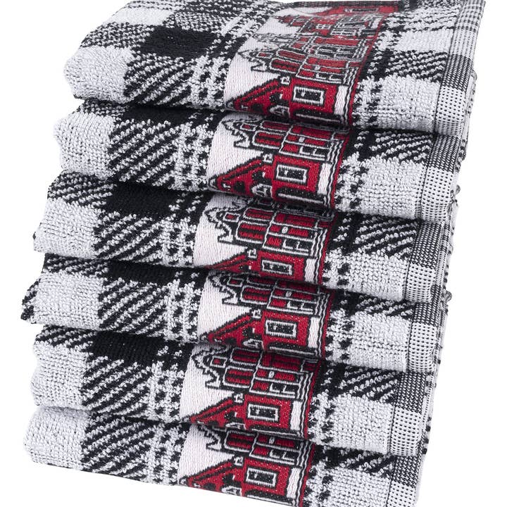 Black Twente Damask Kitchen Towel Set - 6 Pieces - Herengracht for wholesale on Faire