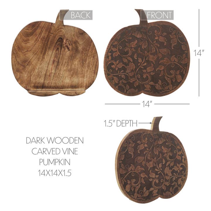 VHC Brands - Wholesale Decorative Tabletop Object - Dark Rustic Wooden Carved Vine Pumpkin 14 Farmhouse Fall Home Decor Accent3