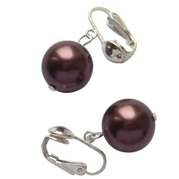 REMOVED BRAND - Wholesale Dangle earrings - Gemshine - ladies - clip on earrings - pearl - Tahiti - brown1