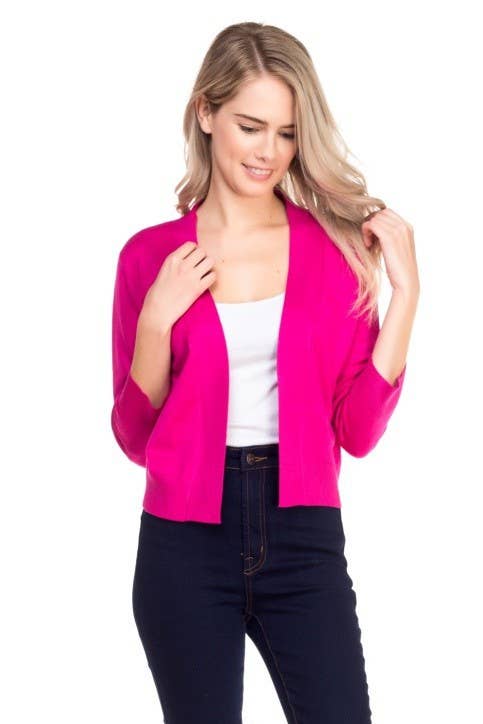 Newself Collection - Vente Cardigan – femme - Cardigan basique manches 3/4 ouvert devant léger8