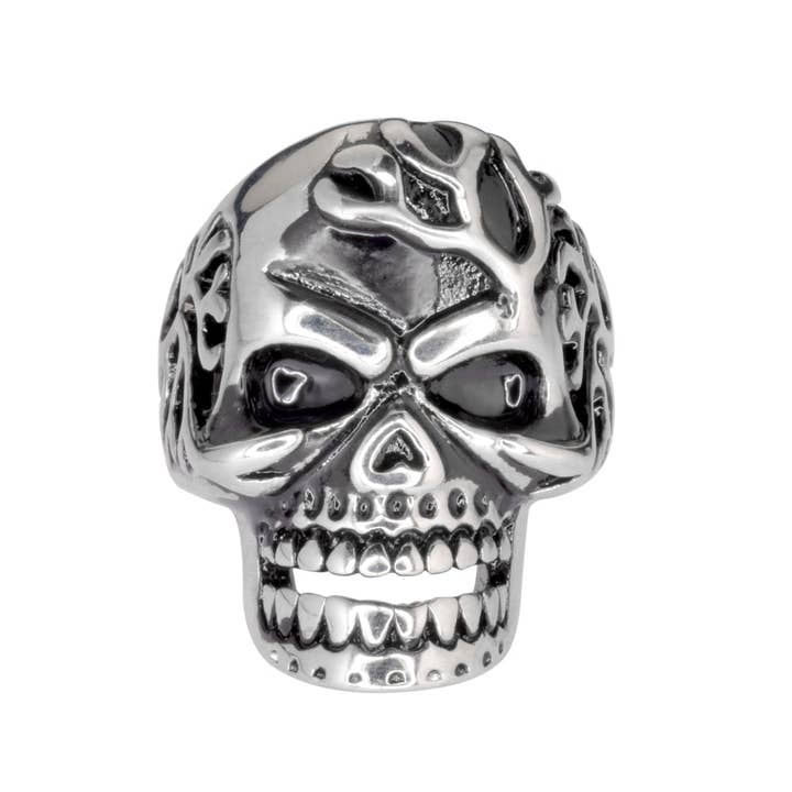 SK1035 Gents Mad Man Vein Popping Skull Ring Stainless Steel Motorcycle Biker Jewelry for wholesale by Heavy Metal Jewelry