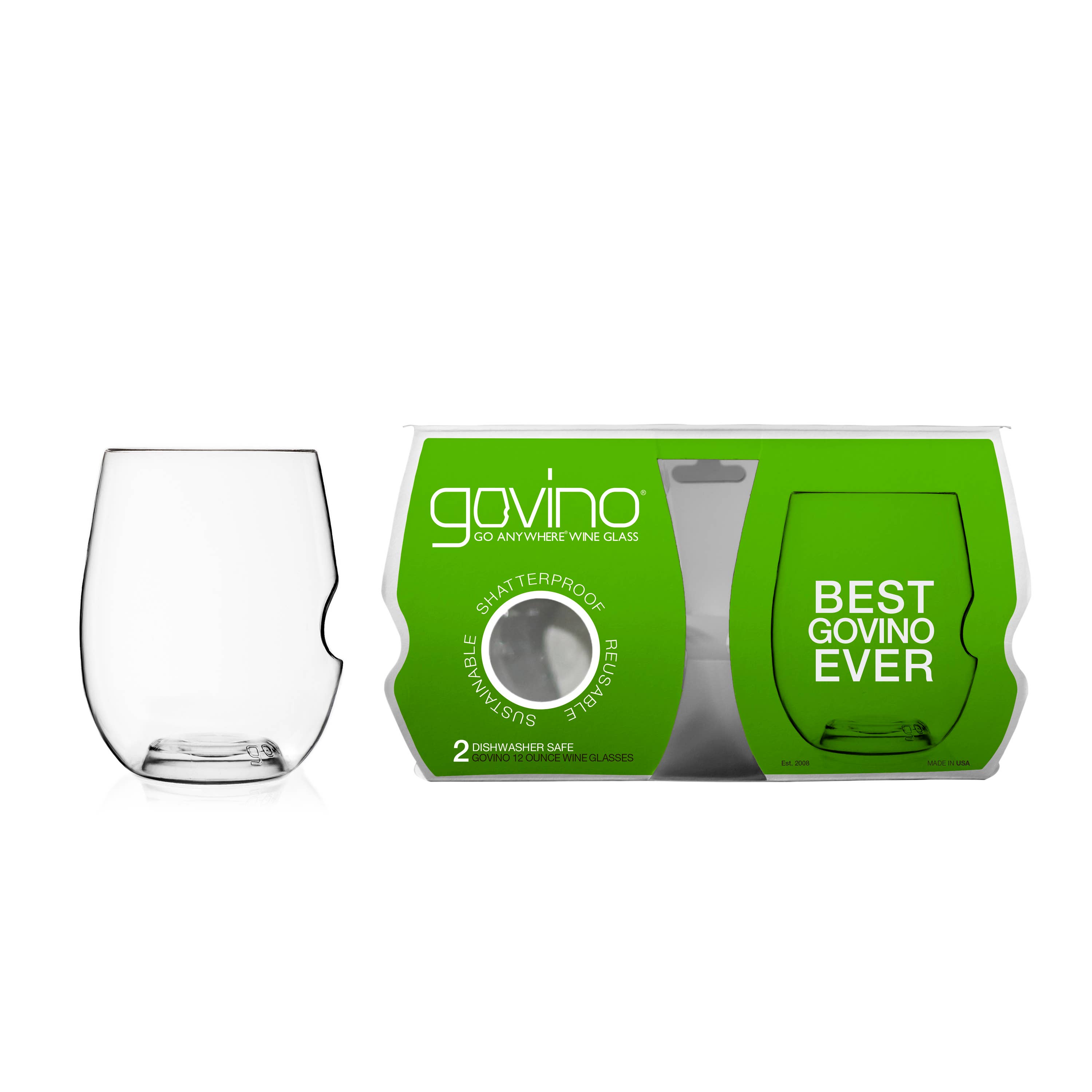 GoVino Best Govino Ever Dishwasher Safe Wine Glass 2 pack 12 oz
