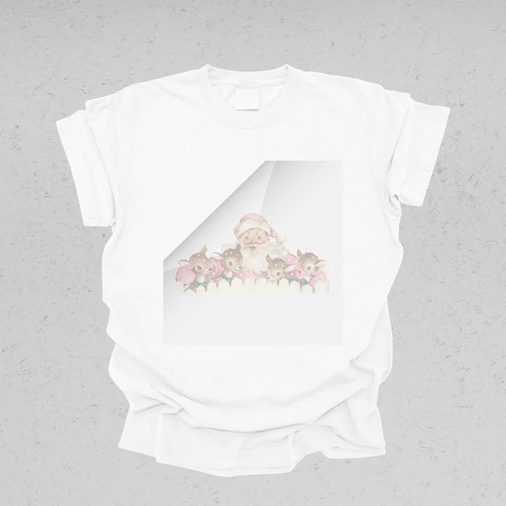 DTF Office - Wholesale Sublimation Transfer - Vintage Pink Santa Reindeer DTF Transfer1