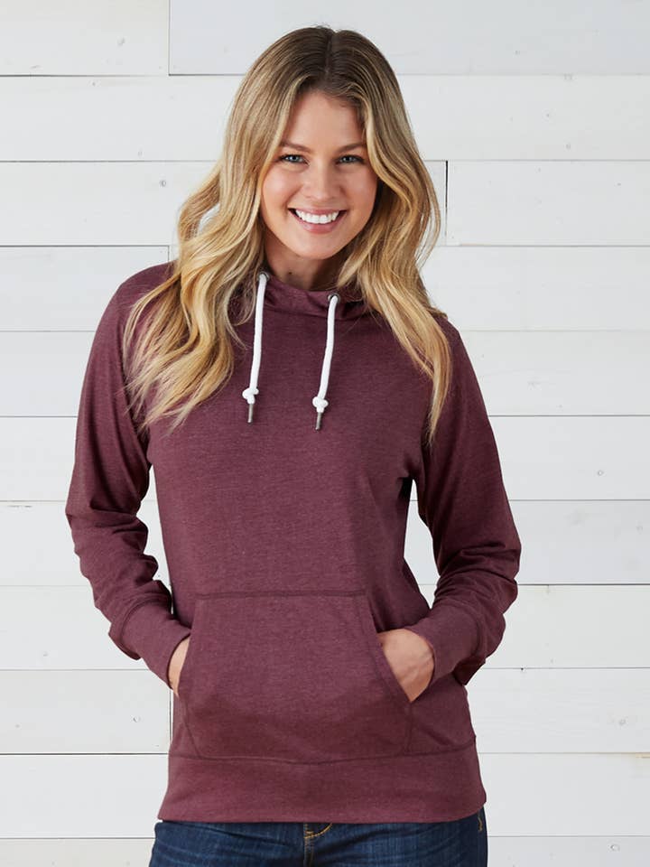 Mad Love Shop - Wholesale Hoodie - Women's - Ladies Maroon Funnel Neck Lightweight Hoodie w/Mushroom fern1