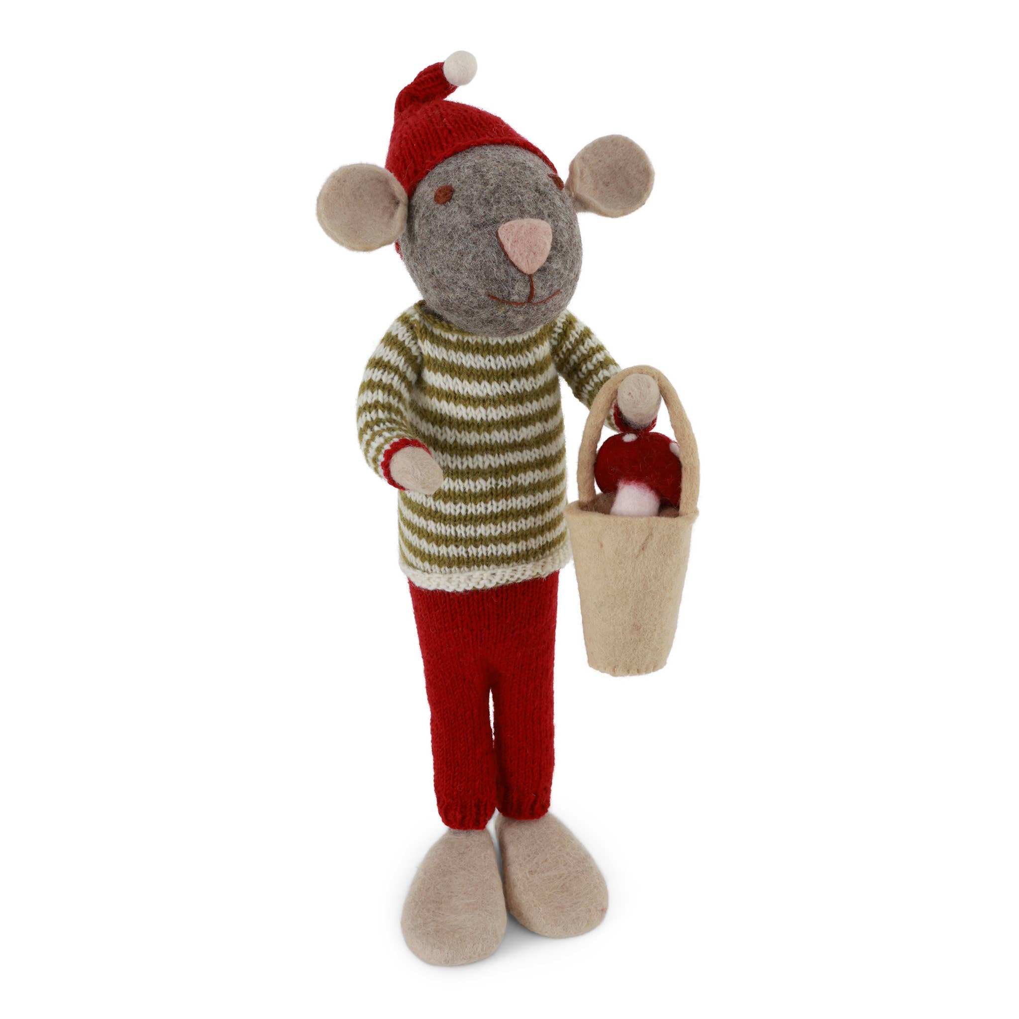 Gry and Sif - Wholesale Christmas Decoration - X-Large Grey Boy Mouse w/Mushroom in Bucket0
