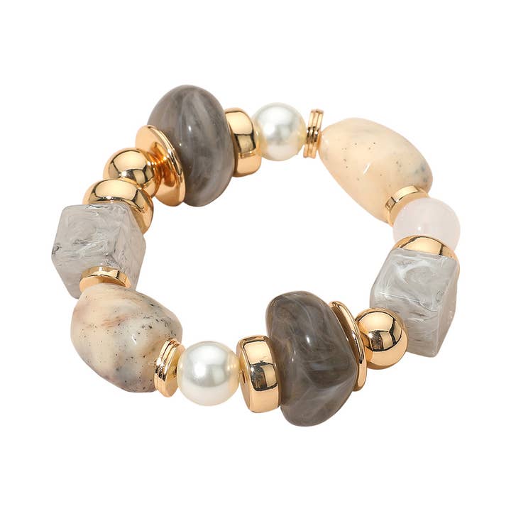 Sensibling Corp. - Wholesale Beaded bracelet - Chunky Resin Pebble Pearl Beaded Stretch Bracelet3